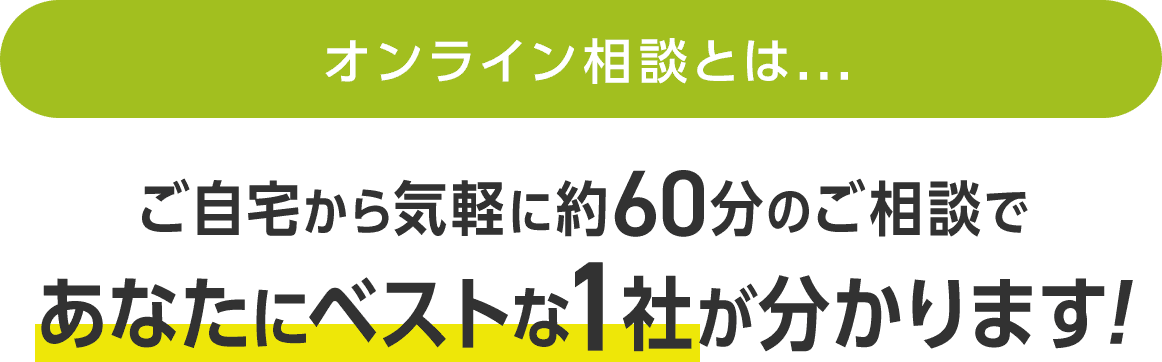 オンライン相談とは...ご自宅から気軽に約60分のご相談であなたにベストな1社が分かります