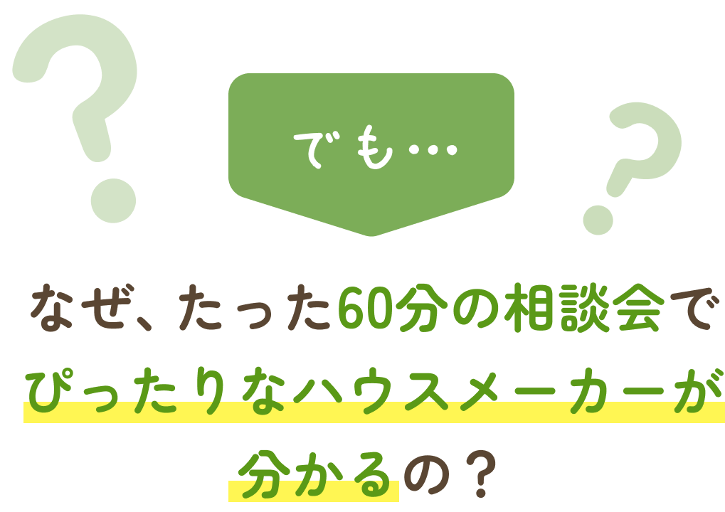 なぜ、たった60分の相談会でぴったりなハウスメーカーが分かるの？