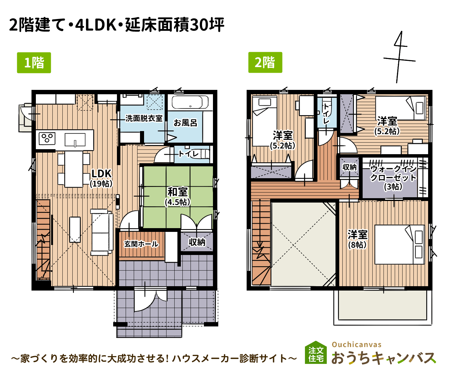 和室のある２階建て住宅の間取り