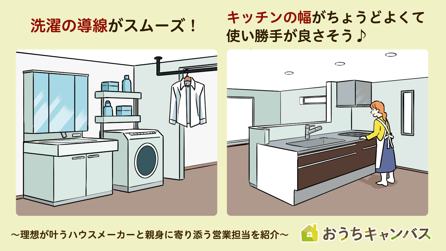 洗濯導線やキッチン幅を体感した上で家を購入できる