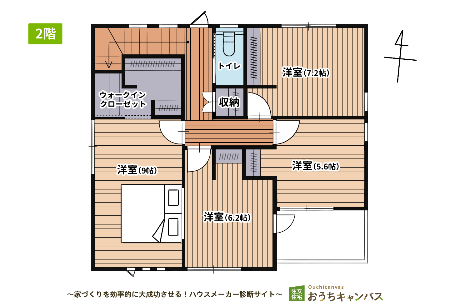 2階建て・4LDK・延べ床面積40坪の間取りの家2階