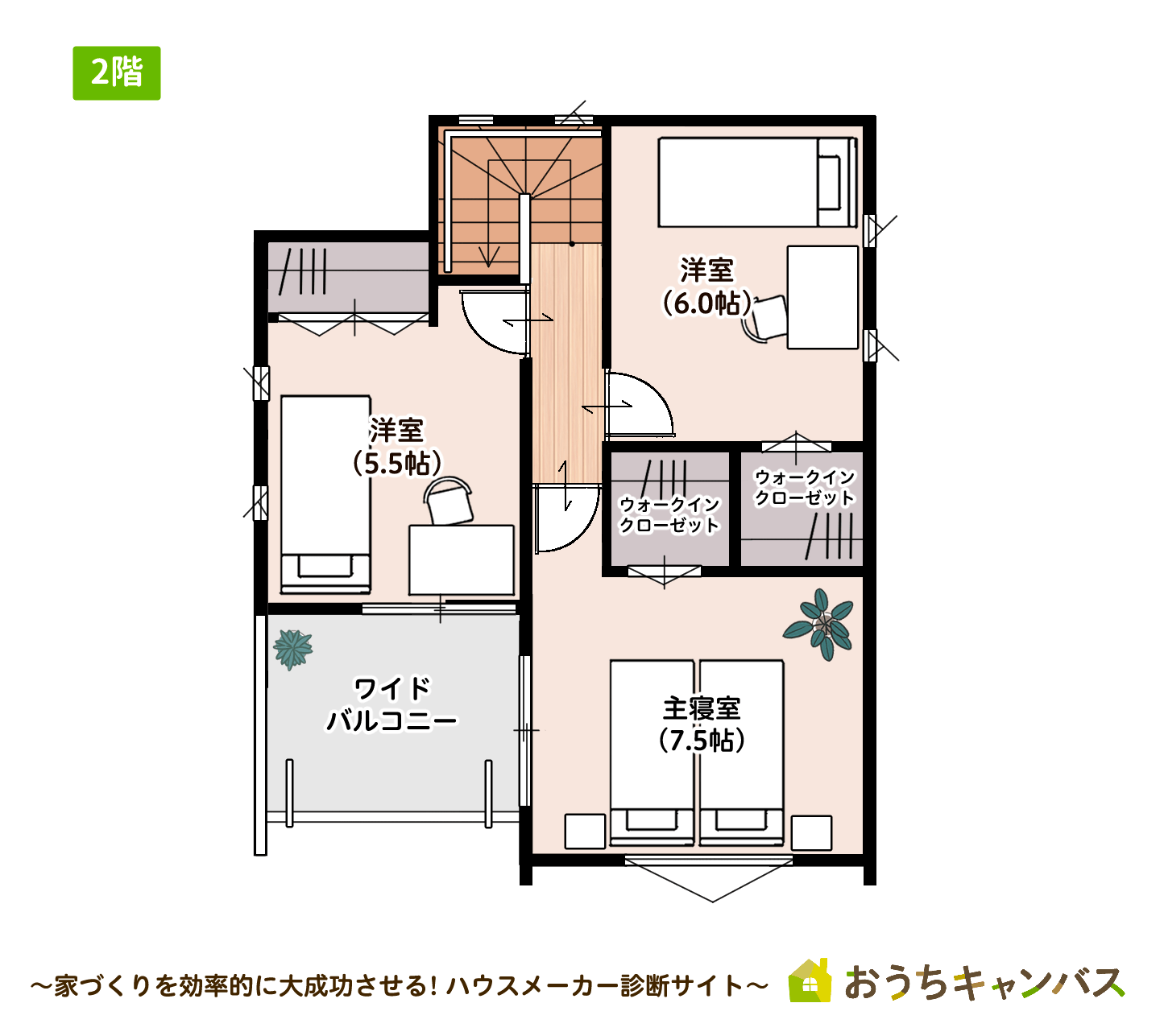27坪2階建て3LDK2階の間取り