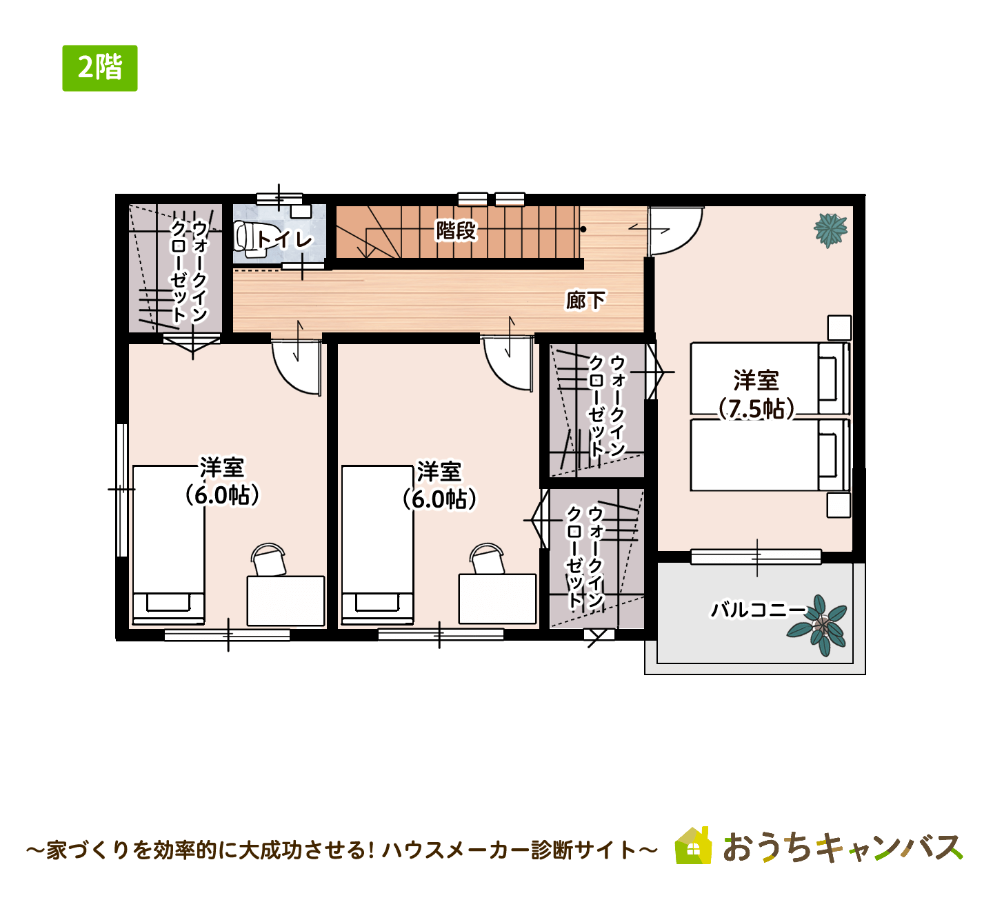 35坪4LDK2階建て2階の間取り