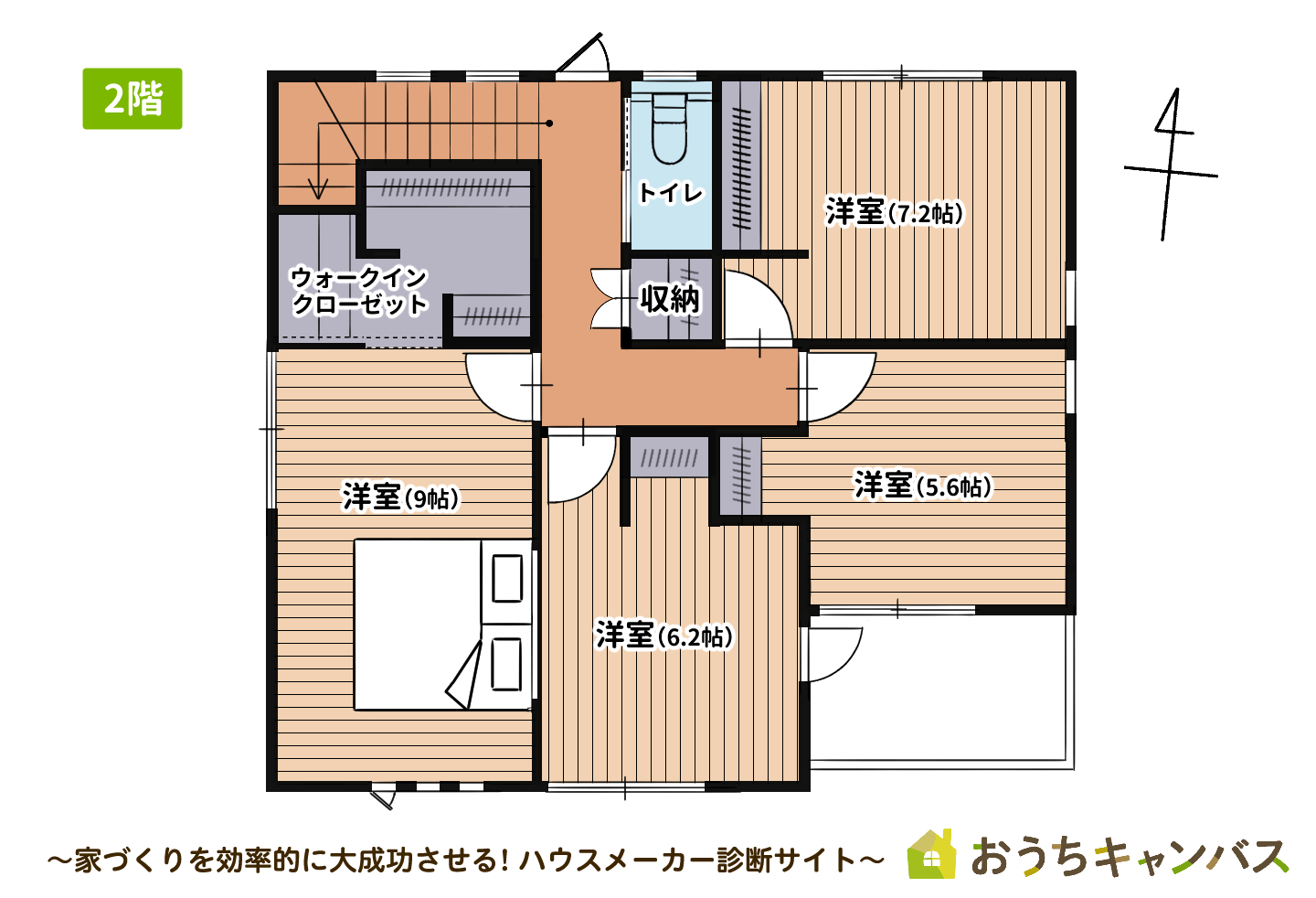 2階建て4LDK40坪の間取り2階