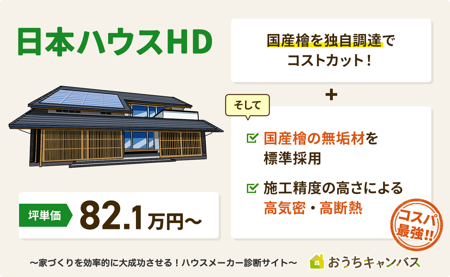 日本ハウスHDは国産檜を独自調達しているからコスパ最強！