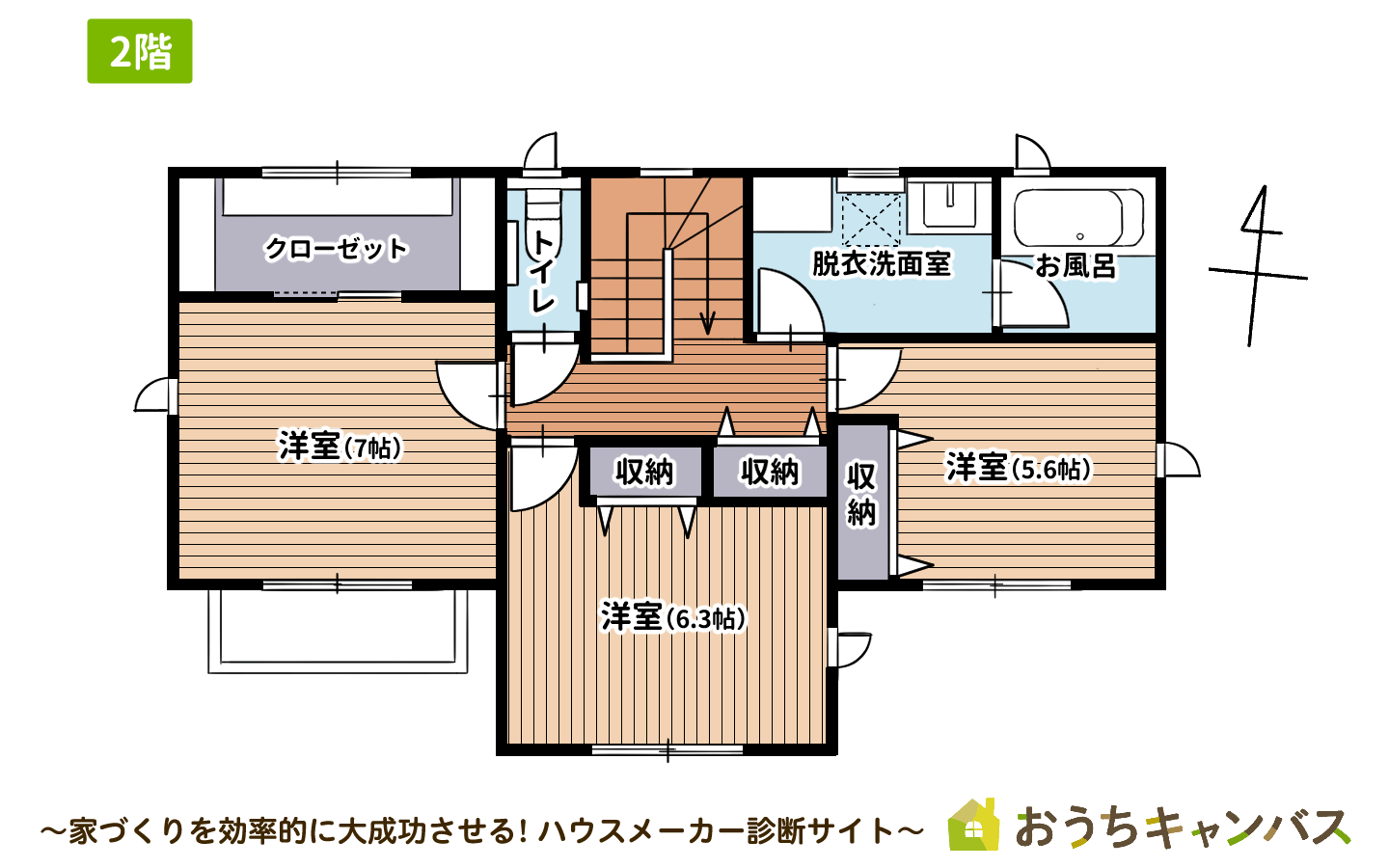 2階建て・4LDK・延床面積34坪の間取り事例