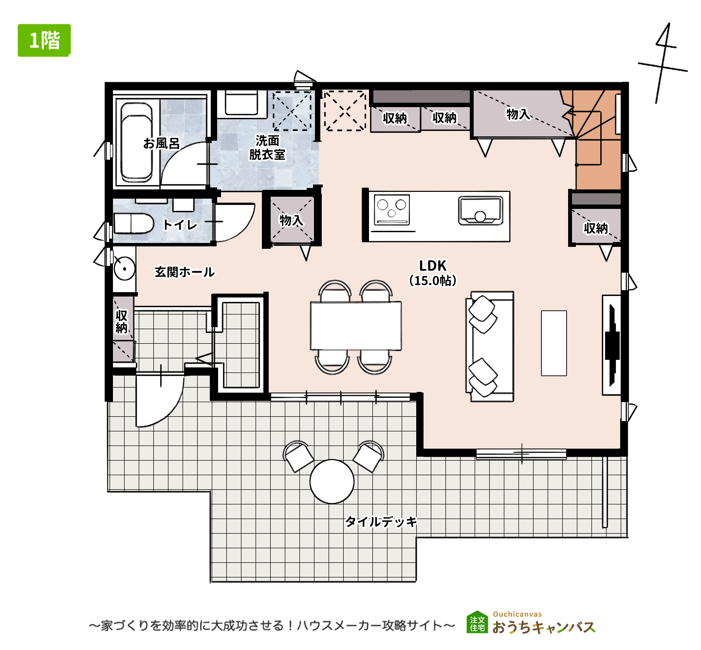 パナソニックホームズ「フォルティナ セレクト プレミアム」33.50坪2階建て1階の間取り