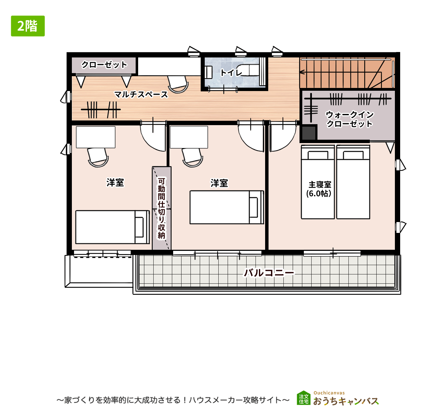 パナソニックホームズ「フォルティナ セレクト プレミアム」33.50坪2階建て2階の間取り
