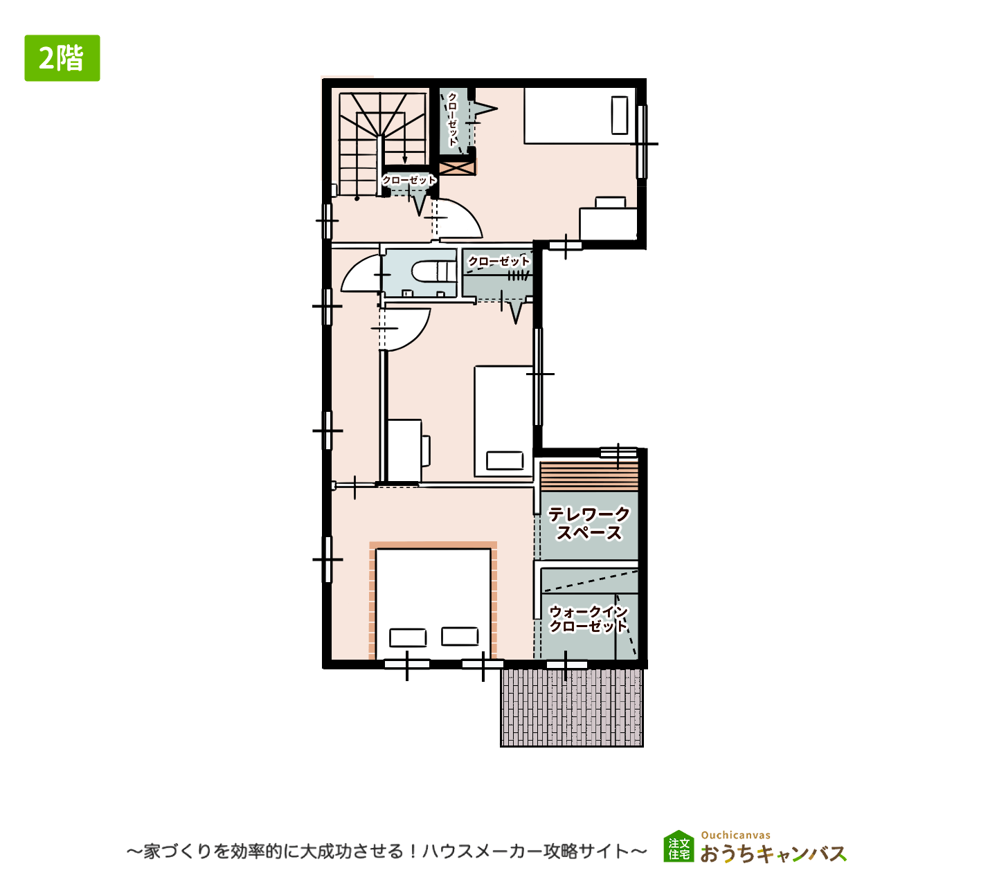 3LDK+ウォークインクローゼットの2階の間取り