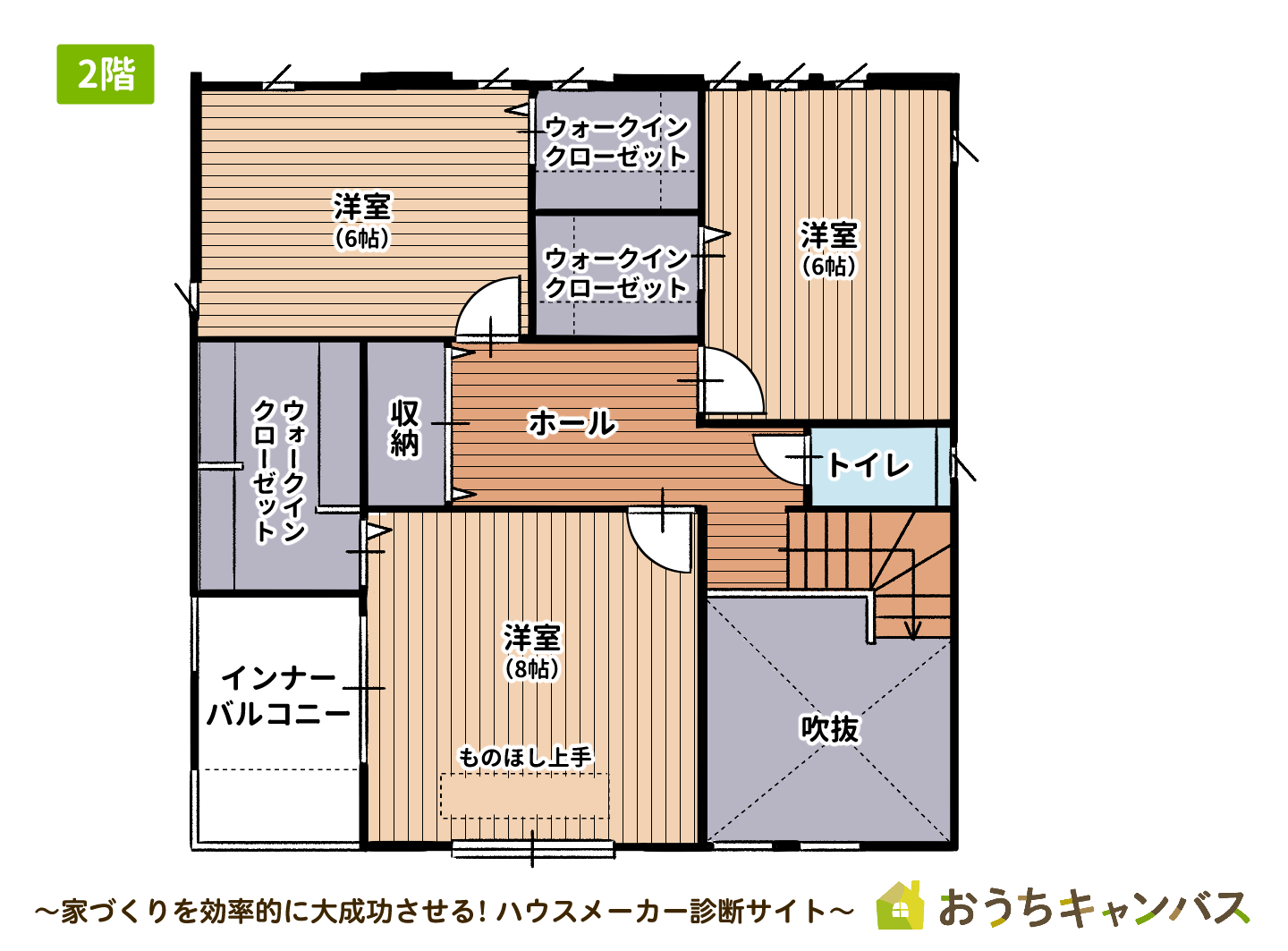 2階建て・4LDK・延べ床面積37坪の間取りの2階