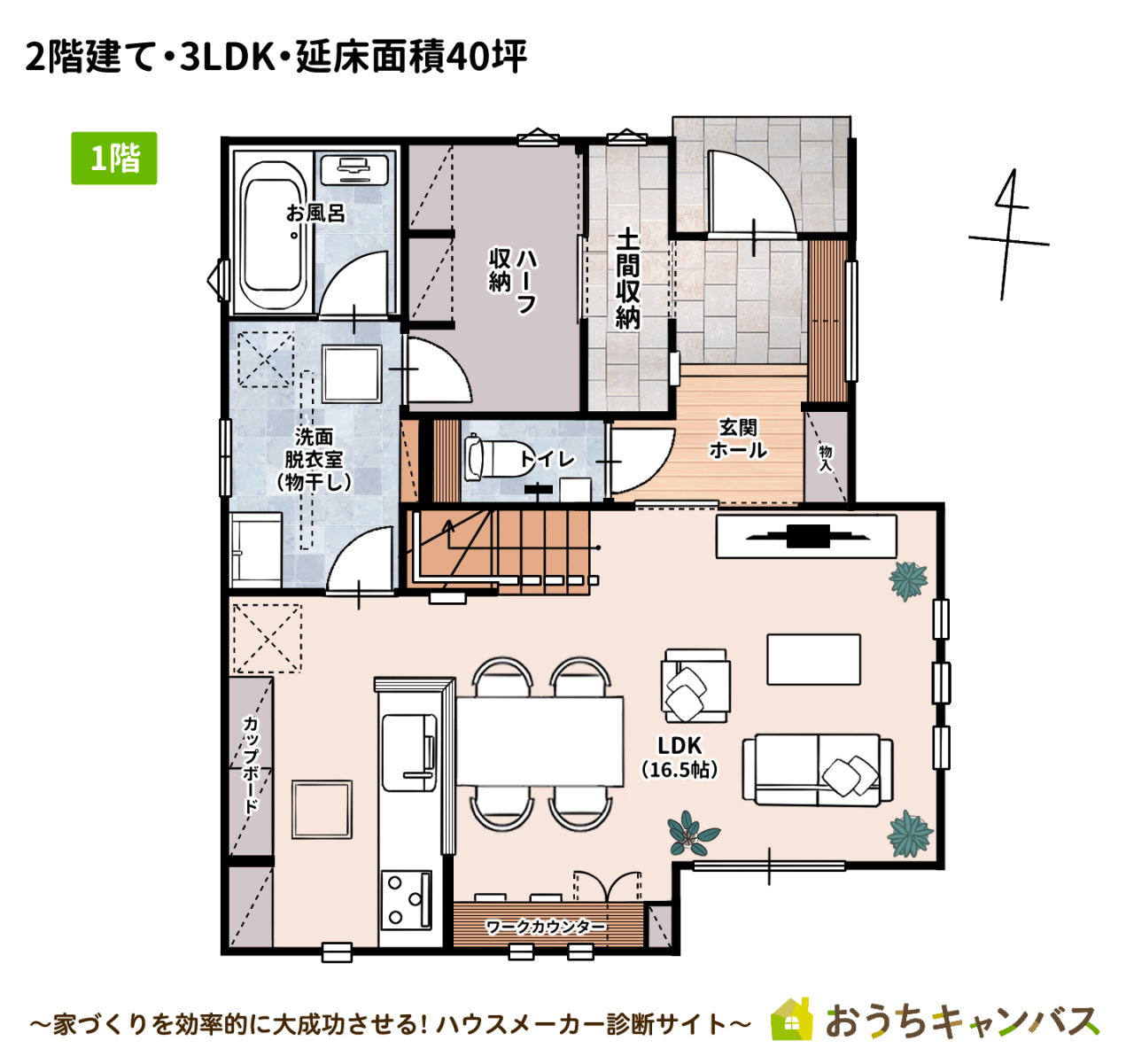 2階建て・3LDK・延床面積40坪1階の間取り