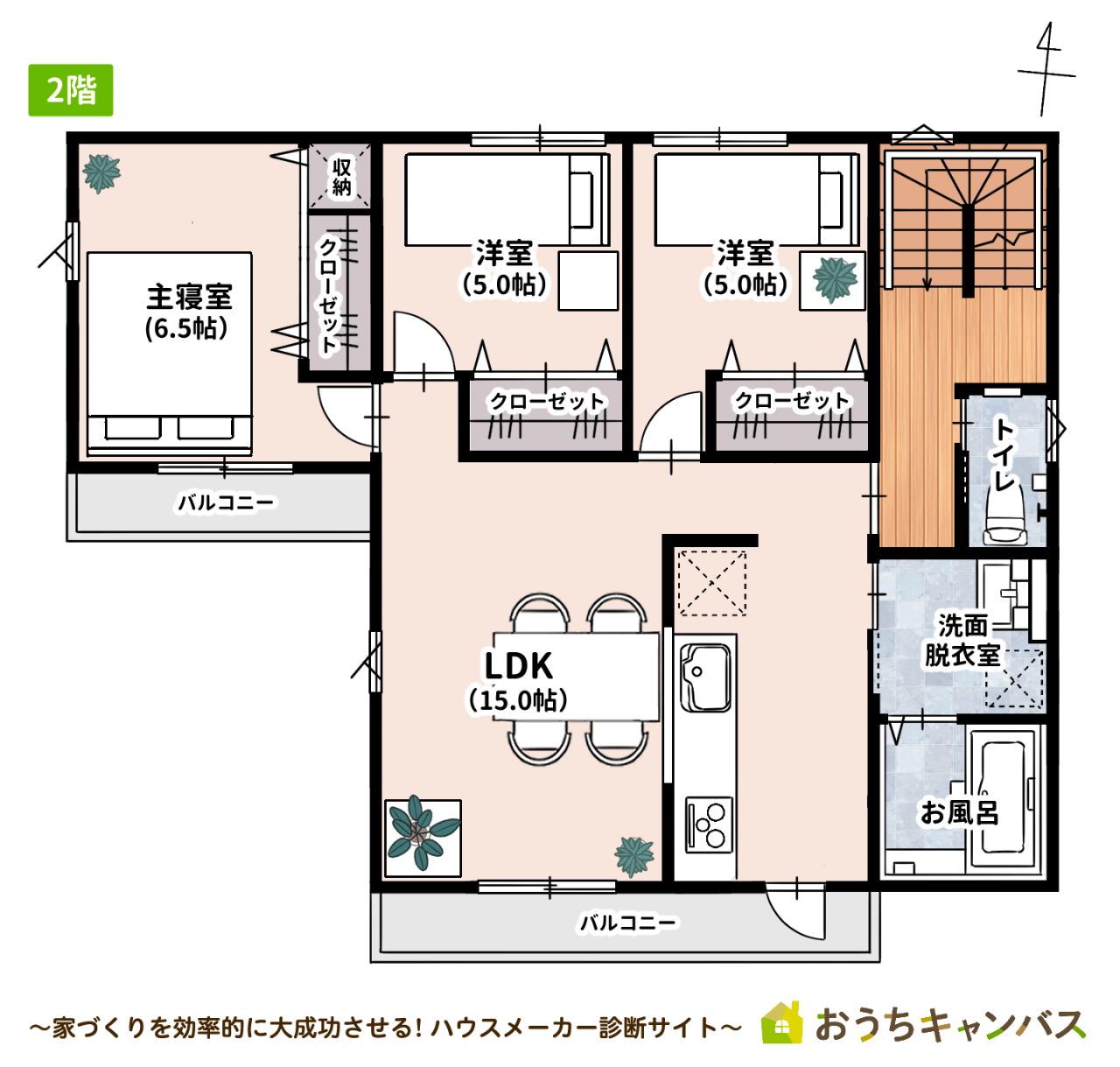 2階建て・二世帯住宅・延床面積43坪2階の間取り