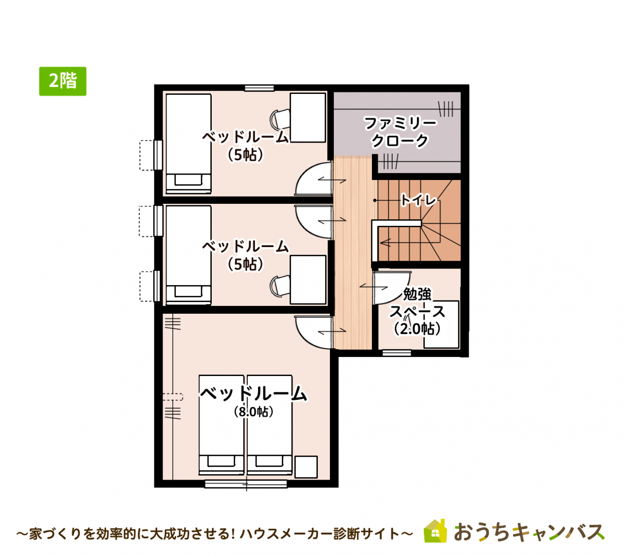 AQHAUS2階建て3LDK延床面積26.55坪2階の間取り