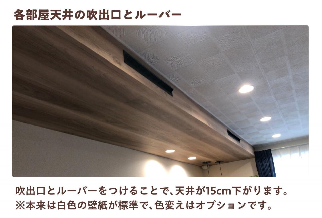 各部屋天井の吹出口とルーバー