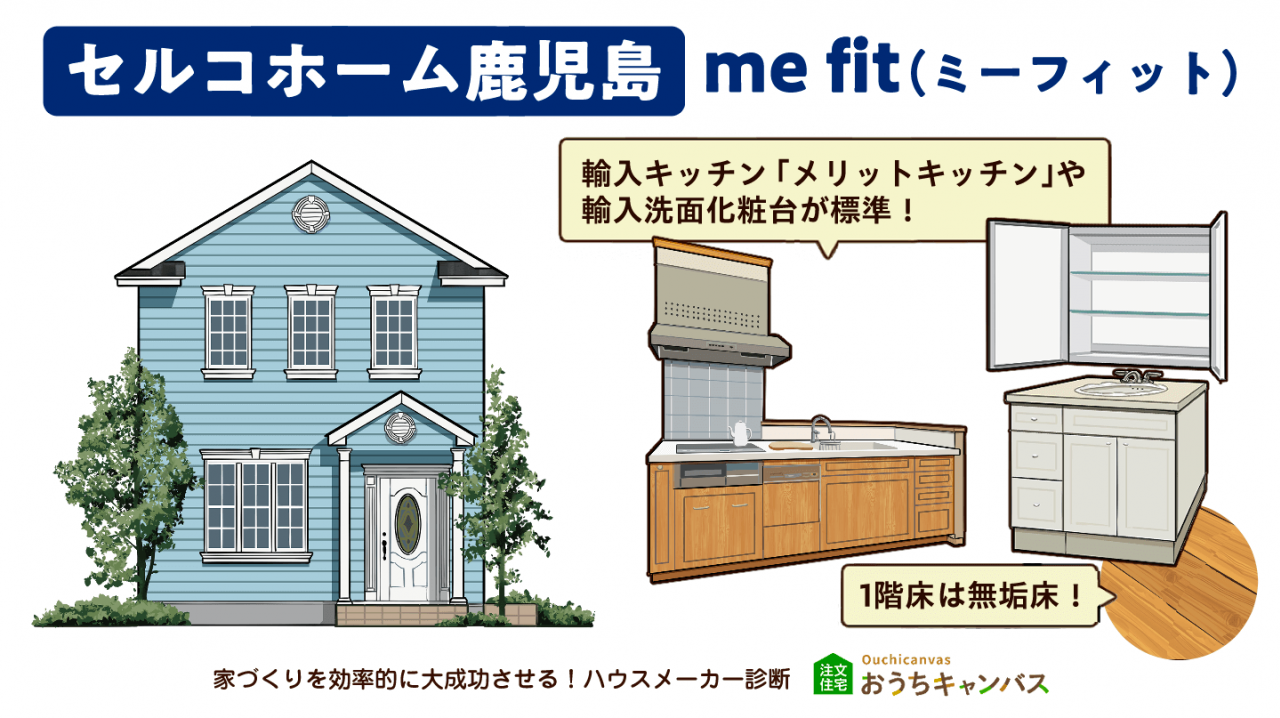 セルコホーム鹿児島「me fit（ミーフィット）」｜輸入キッチン 「メリットキッチン」や 輸入洗面化粧台が標準！ハードメイプルやオーク、ブラックチェリー、 ウォルナットの突板フローリング標準！