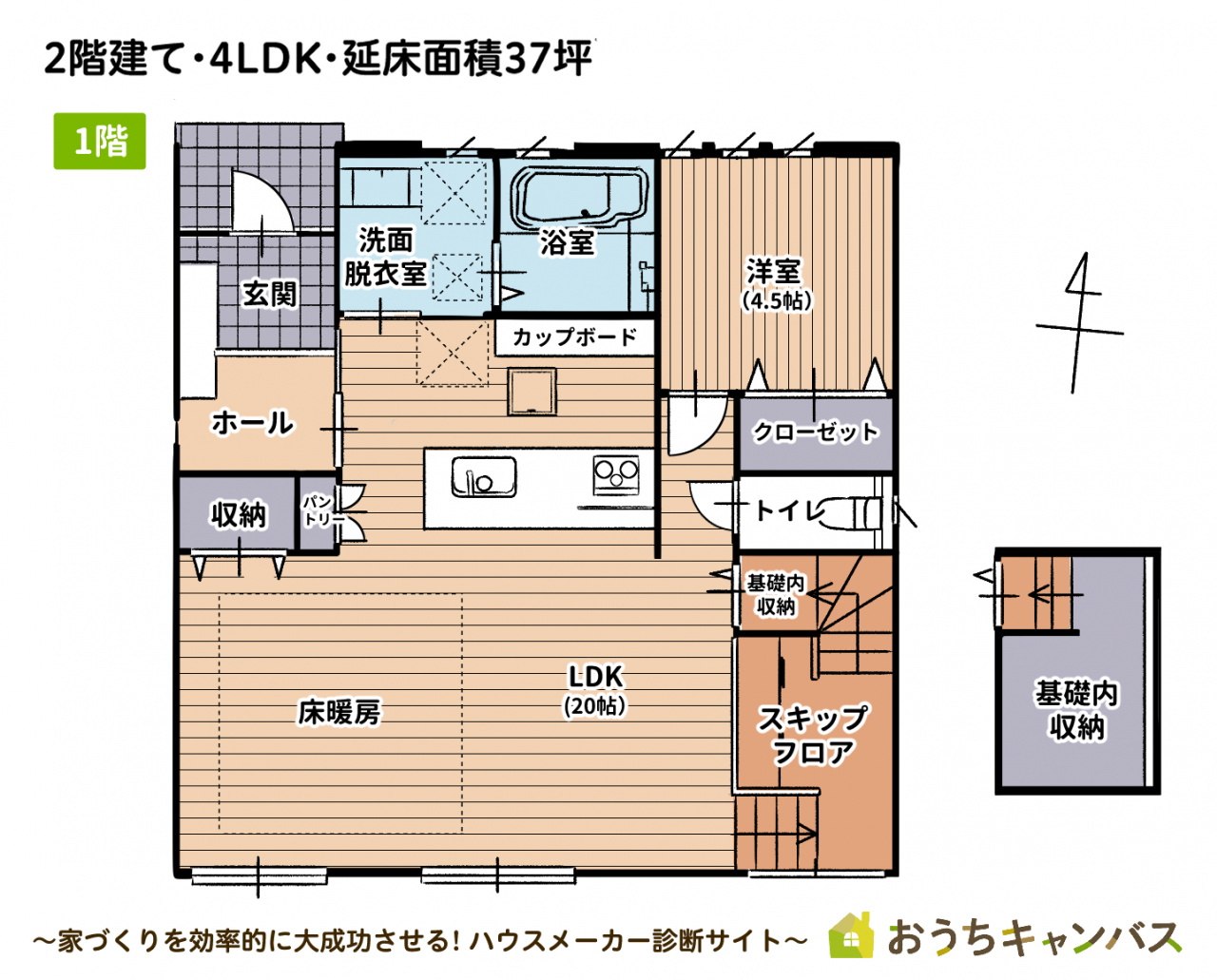 2階建て・4LDK・延べ床面積37坪の家1階